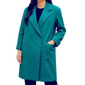 Vintage Mackintosh Wool Trench Coat Size 6 Teal Green Double Breasted Long